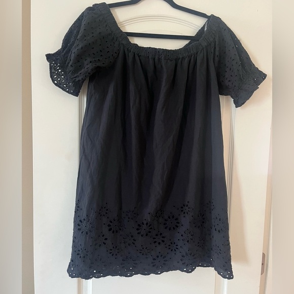 Umgee designer Black Eyelet Women's Mini Dress Off the Shoulder Size Small - Picture 10 of 16